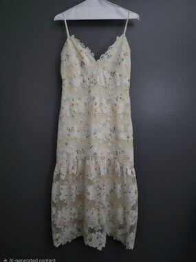 AROSE Studio Floral Lace Midi Dress in Cream with Delicate Straps